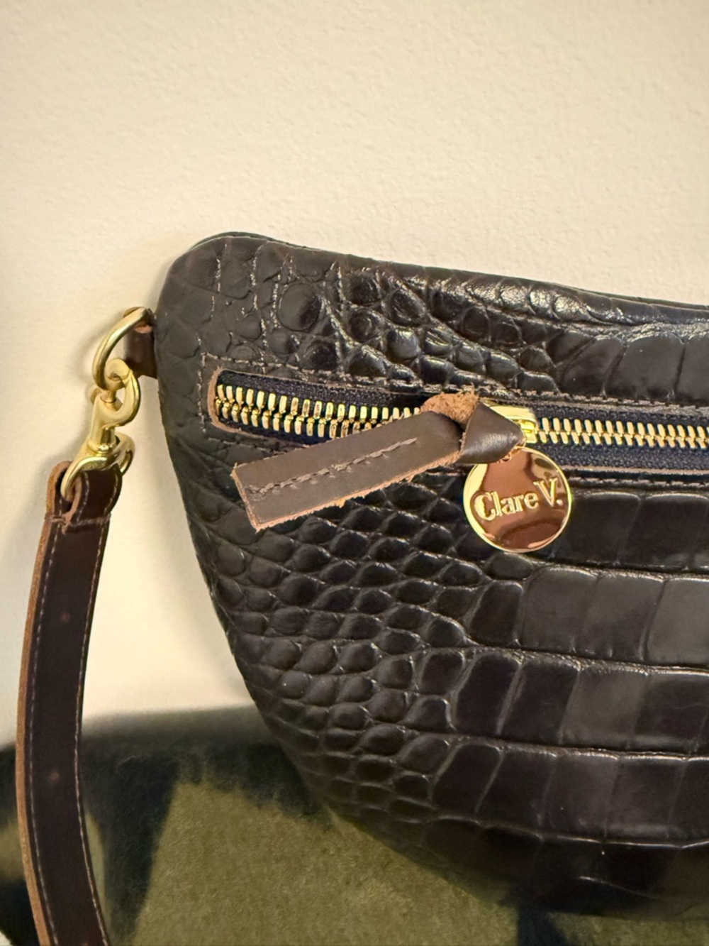 Clare V Croc-Embossed Leather Crossbody Belt Bag - Dark Brown - Picture 3 of 9